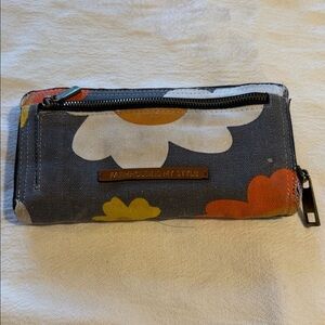 Farmhouse Is My Style Canvas Zip Around Wallet Retro Floral Grey Yellow Orange